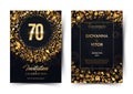 70th years birthday vector black paper luxury invitation double card. Seventy years wedding anniversary celebration