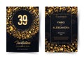 39th years birthday vector black paper luxury invitation double card. Thirty nine years wedding anniversary celebration