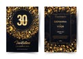 30th years birthday vector black paper luxury invitation double card. Thirty years wedding anniversary celebration