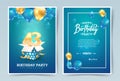 43th years birthday vector invitation double card. Forty three years wedding anniversary celebration brochure. Template