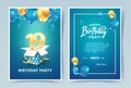 19th years birthday vector invitation double card. Nineteen years anniversary celebration brochure. Template of