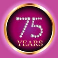 75th years happy birthday anniversary card gold invitation diamond number Royalty Free Stock Photo