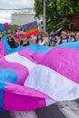 15th Zagreb pride. LGBTIQ activist holding flag.