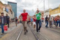 15th Zagreb pride. LGBTIQ activists dancing at the main square.