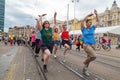 15th Zagreb pride. LGBTIQ activists dancing at the main square.