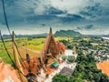 Tha Muang District,Kanchanaburi,Thailand on July10,2017:Manificent views of Golden Buddha statue `Chin Prathanporn` and surroundin