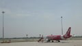 thai air asia airbus a320 doing ground service parking prepare for next flight