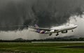 Thai airways airplane airbus 330-300, landing at phuket airport Royalty Free Stock Photo