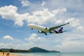 Thai Airways airplane landing at Phuket International airport Royalty Free Stock Photo