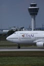 Thai Airways taxiing in Munich Airport, MUC, close-up view Royalty Free Stock Photo