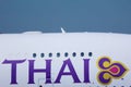 Thai Airways International plane, close-up view of logo