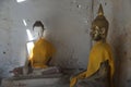 Thai ancient sitting white Buddha on a Thai Buddhist temple.