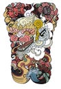 Anuman Monkey face design with wave and peony flower on cloud background.Thai Demon mask and Line Thai style.