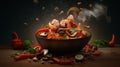 thai asian food with shrimp hot flies .Generative AI