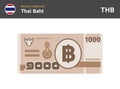 Thai baht banknone. Paper money 1000 THB.