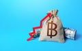 Thai baht money bag and red up arrow. Royalty Free Stock Photo