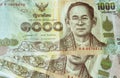 Thai Baht note printed with king's portrait and watermarks Royalty Free Stock Photo