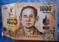 Thai banknote valued one thousand baht