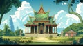 Thai beautiful temple in cartoon design