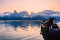 Thai boats at dawn. Boats at the pier. Royalty Free Stock Photo