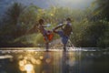 Thai boxing at the river Royalty Free Stock Photo