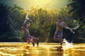 Thai boxing at the river,Boxing fighters trainning outdoor,Muay Thai Royalty Free Stock Photo