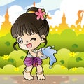 Thai Boy playing Songkran Festival, Vector illustration