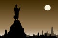 Thai buddha silhouette on sepia background and Thai temple.vector illustration