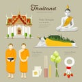 Thai Buddha and Temple with monks of Thailand