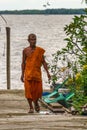 Thai Buddhist monk is walking Royalty Free Stock Photo