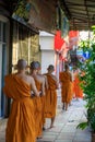 Thai Buddhist Monks Alms Nakhon Lampang Thailand