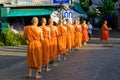 Thai Buddhist Monks Alms Nakhon Lampang Thailand