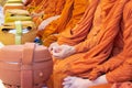 Thai Buddhist monks paying respect. Royalty Free Stock Photo