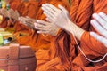 Thai Buddhist monks paying respect. Royalty Free Stock Photo