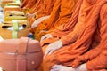 Thai Buddhist monks paying respect. Royalty Free Stock Photo