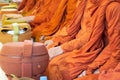 Thai Buddhist monks paying respect. Royalty Free Stock Photo