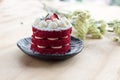 Thai Cake. Velvet red cake. Cookies decorated with red cake Royalty Free Stock Photo