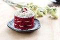 Thai Cake. Velvet red cake. Cookies and Strawberry decorated wit Royalty Free Stock Photo