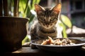 Thai cat eating. Generate Ai Royalty Free Stock Photo