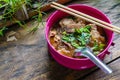 Thai Cellophane Noodle Soup with Meatball. It is called "Kuay Ti Royalty Free Stock Photo