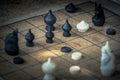 Thai Chess Figure on Wood Checkerboard, Tactics and Strategy Concept