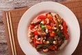 Thai chicken with vegetables and cashew close-up. horizontal top Royalty Free Stock Photo