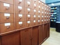 Thai or Chinese herbal medicine storage drawers as cabinet in the drugstore of the hospital Royalty Free Stock Photo