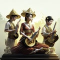 Thai classical music in the temple,Thailand,Asia. Generative AI