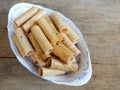 Thai coconut cracker roll on wooden background