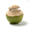Thai coconut open top on white background.