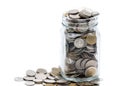 Thai coins in a glass jar