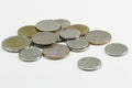 Thai coins on white background Royalty Free Stock Photo