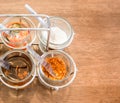 Thai Condiment for Noodle with Four Glasses of Ingredient