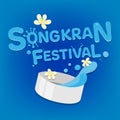 Thai couple in Thai costume splash water for Songkran festival. Thailand culture. Water festival. Character design.